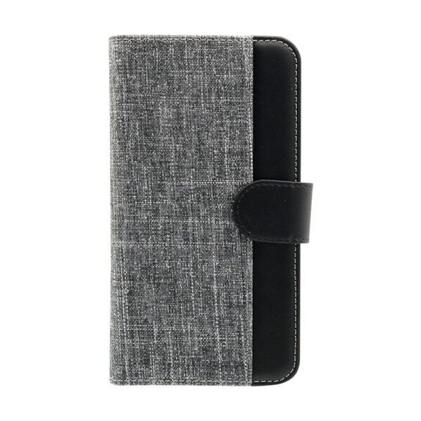 スライド式キャンバス&レザーデザインマルチケース 5.2インチまでのスマホ対応 グレー×ブラック