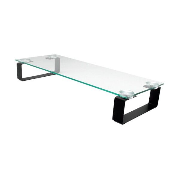 モニターやアクセサリー置き場として活用できる  強化ガラス デスクスタンド OWL-TGDESK02-BK 1点