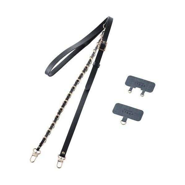 エレコム 【法人専用品】スマホショルダーストラップ ストラップシート付属 チェーンタイプ ブラック P-STSDH2CHBK 1点...