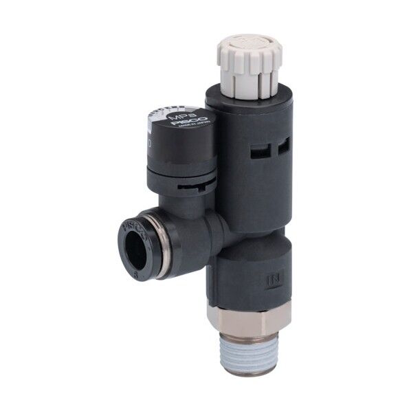 レギュレータ プッシュロックタイプ 圧力ゲージ付エルボ φ6用 接続口径R1/4 RVCMP6-02 1点