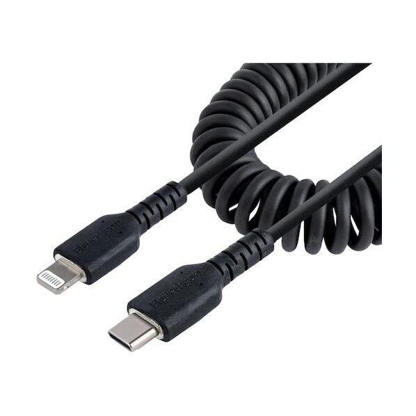 Lightningケーブル/USB-C/50cm/高耐久/コイル型/ブラック/iPhone ライトニング カールコード RUSB2CLT50CMBC 1本