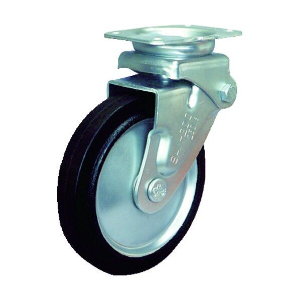 プレート式緩衝スプリングキャスター(プレス製ゴム車) 固定