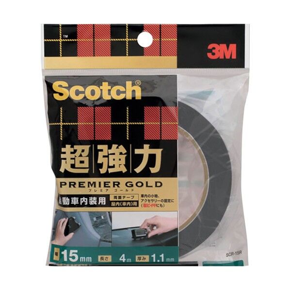 スコッチ 超強力両面テープ プレミアゴールド 自動車内装用 15mm×4m SCR-15R 1点