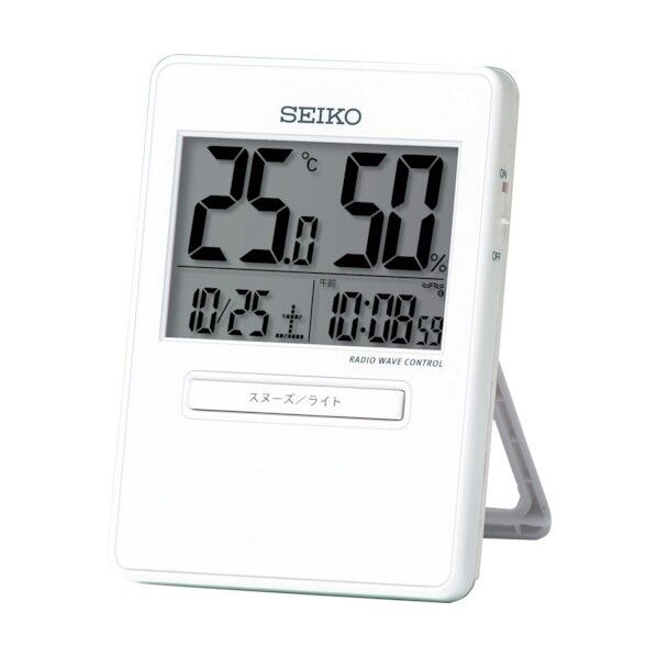 温度湿度メイン表示トラベラ電波時計 白 92×66×14mm SQ797W 1点