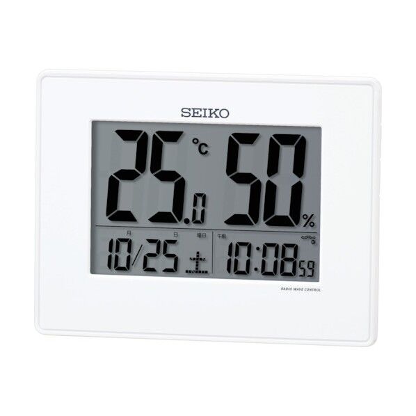 温度湿度メイン表示トラベラ電波掛置き兼用 白 127×165×26mm SQ798W 1点