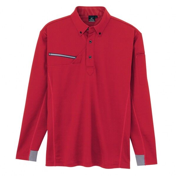 長袖ボタンダウンポロシャツ(男女兼用) 009レッド S 551047 1枚