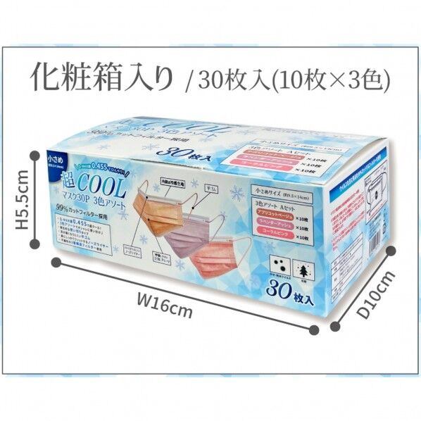 小さめ超COOLマスク 30枚入 三色アソートA 30個
