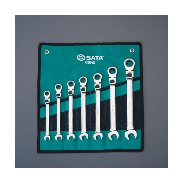 7本組 ラチェット片目片口スパナ(首振型/ロック付)