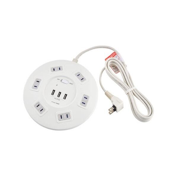 AC100V/14Ax2m タップ(6口/USBポート/雷ガート)