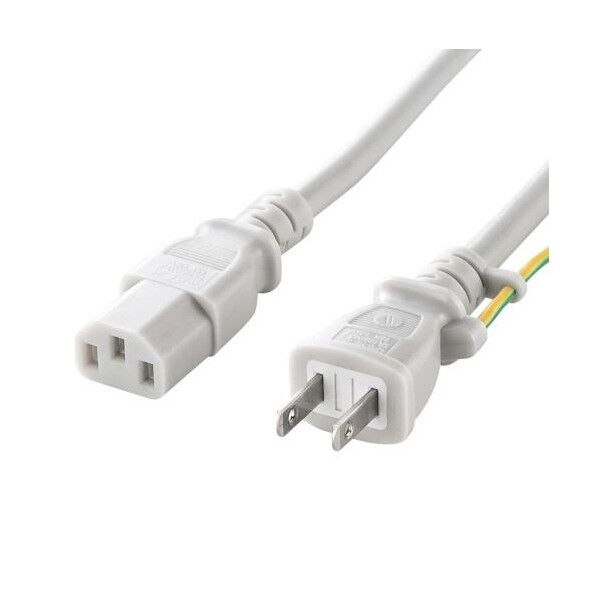 125V/15Ax 2m 電源コード(コンセント-PC接続用/白