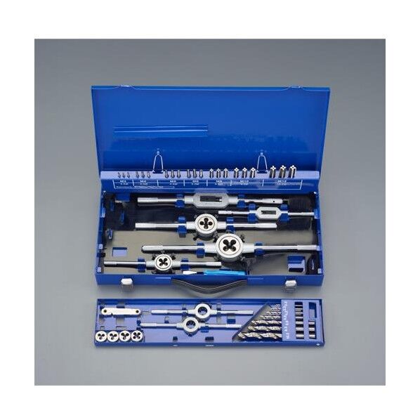 ※法人専用品※エスコ M3-M12/44個組 タップダイスセット(ドリル付/HSS/ISO EA829VE-2 1ST