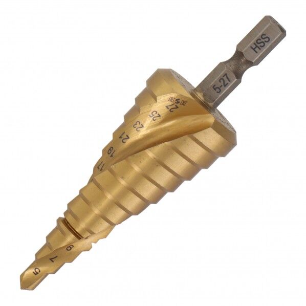H&H スパイラル式チタンコーティングステップドリル ハイス鋼材 12段 5-27mm STP-10 1点