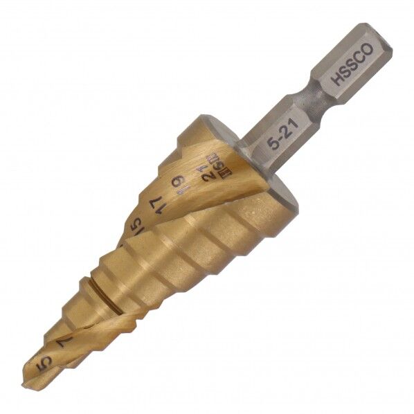 H&H スパイラル式チタンコーティングステップドリル コバルトハイス鋼 9段 5-21mm STP-11 1点