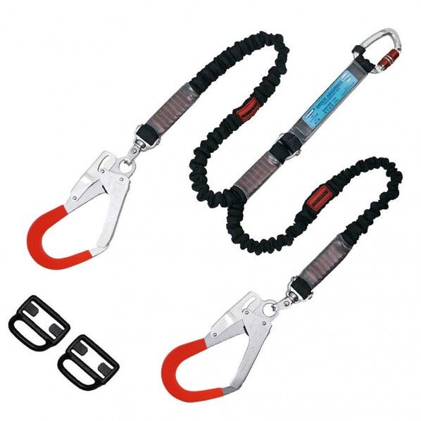 フルハーネス用ランヤード ノビロン2丁 ブラック ●ランヤード・・ノビロン幅32mm×長さ:収縮時1150~1250mm、伸長時1600mm THL-2-NV93SV-21KS-BK-2R23SC 1ケ