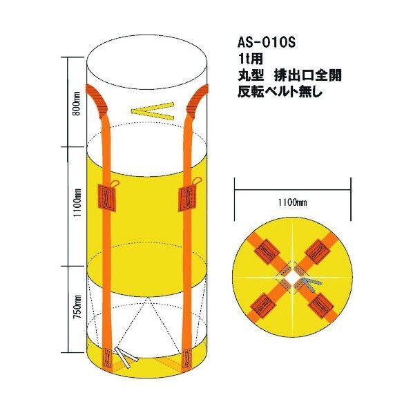 コンテナバック 1t 丸型 排出口全開 AS-010S 1点x10枚