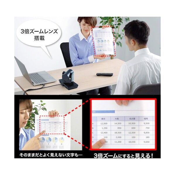 サンワサプライ 3倍ズーム搭載会議用カメラ CMS-V50BK 1点