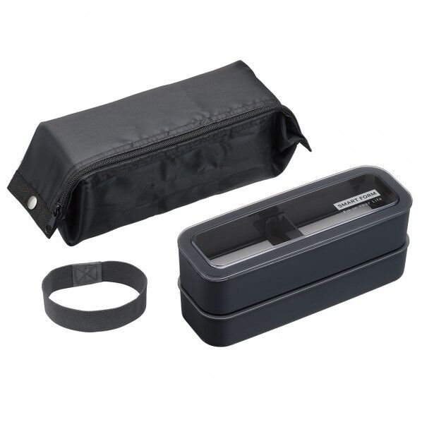 イージーケア ランチボックス3wayスリム 保冷バッグ付 21.1×7.4×8.7cm ダークブラック B-1484 1個