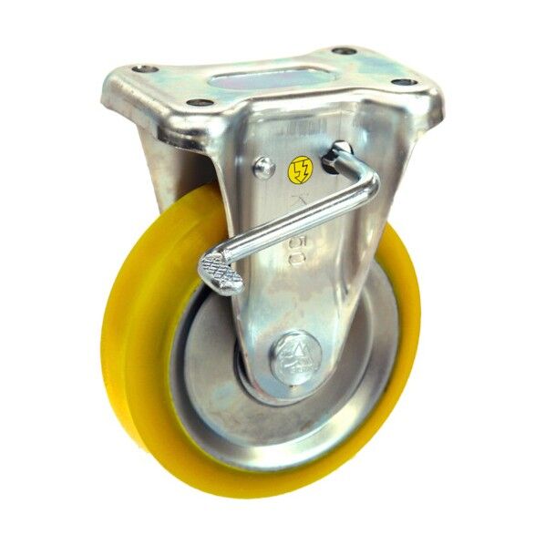 プレート式静電気帯電防止キャスター(プレス製ウレタン車) 固定ストッパー付(右側)