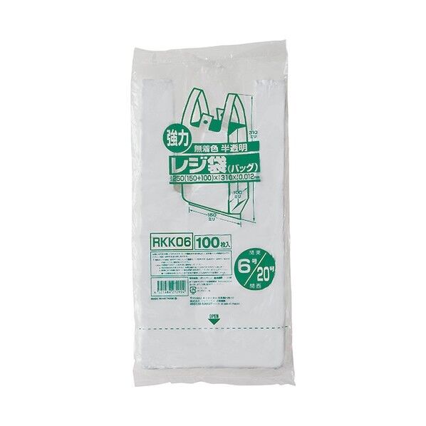 ジャパックス レジ袋(半透明) ベロ付きブロック 関東6号/関西20号 厚み0.012mm RKK06 100枚×80冊...