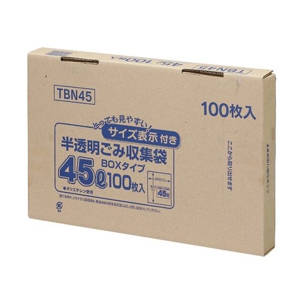 ジャパックス 容量表示入ポリ袋 45LBOX 白半透明 厚み0.02mm TBN45 100枚×6冊...