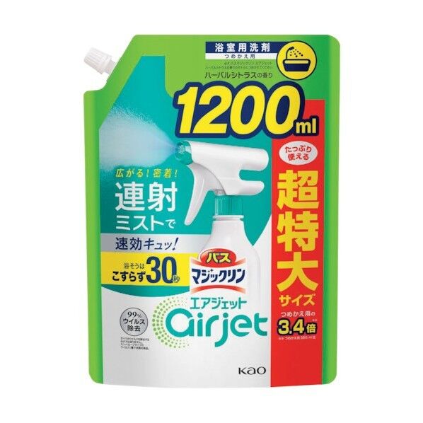 花王 バスマジックリン エアジェット ハーバルシトラスの香り つめかえ大容量1200ml 409621 1個×6個