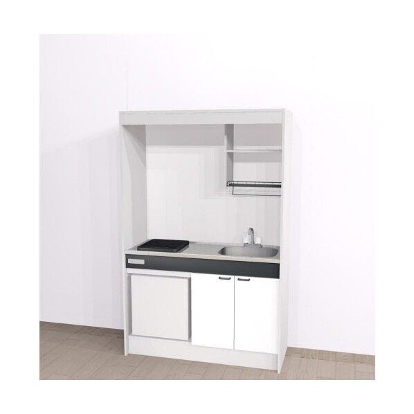 ハウステック ミニキッチン「KM」(上下セットW1200・IH・冷蔵庫、電温・右シンク) ホワイト KM-1208UR/WWDS1AWR/SIH/AR/RES12 1セット