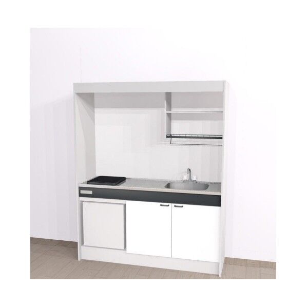 ハウステック ミニキッチン「KM」(上下セットW1500・IH・冷蔵庫・右シンク) ホワイト KM-1508UR/DS1AWR/SIH/AR 1セット...