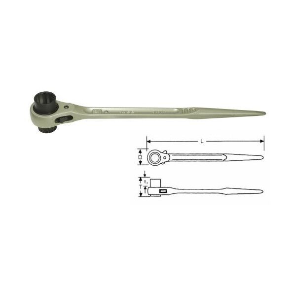 35x41mm/488mmラチェットレンチ(シノ付) L:488、D:76、T:75、T1:24.5、T2:24(mm) EA602AD-22B 1
