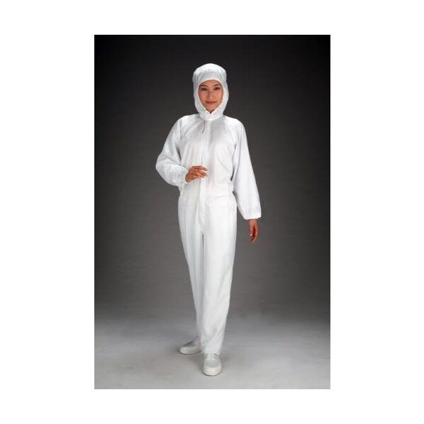 クリーンルーム用フード付継ぎ服(センターファスナー) M 白 EA996DE-1