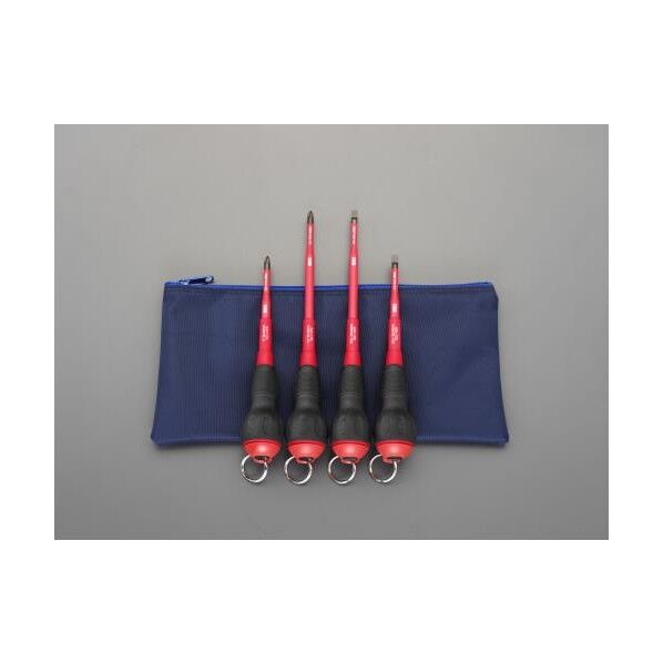 エスコ 4本組 ドライバー(落下防止リング付・絶縁) EA557BL...