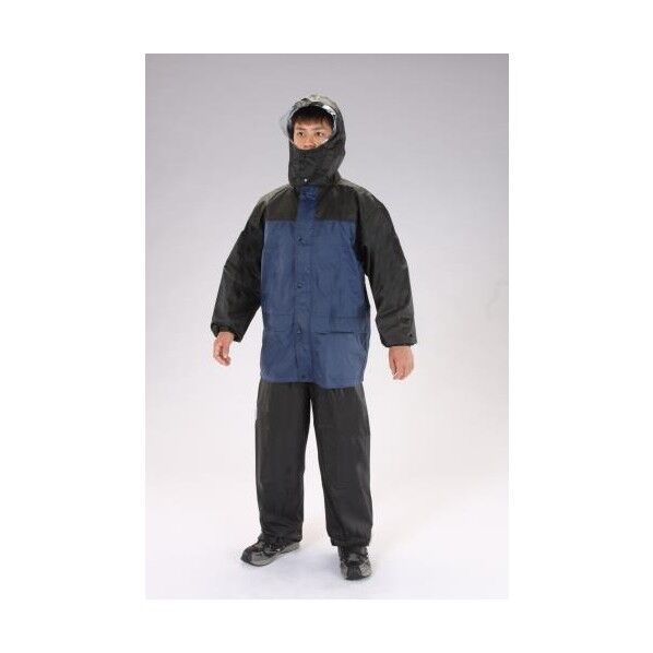 [4L] 透湿性レインウェアー(黒/紺)