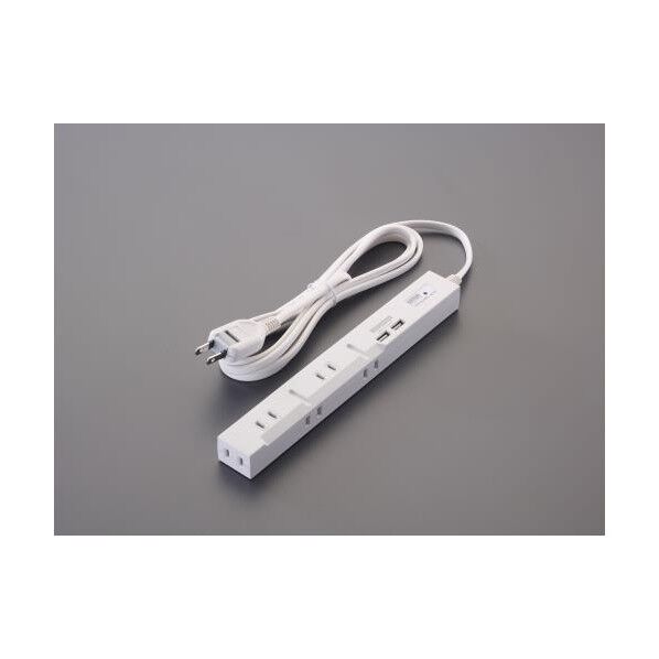 AC125V/14Ax2.0m タップ(USBポート付/ホワイト) EA815GM-207A 1個
