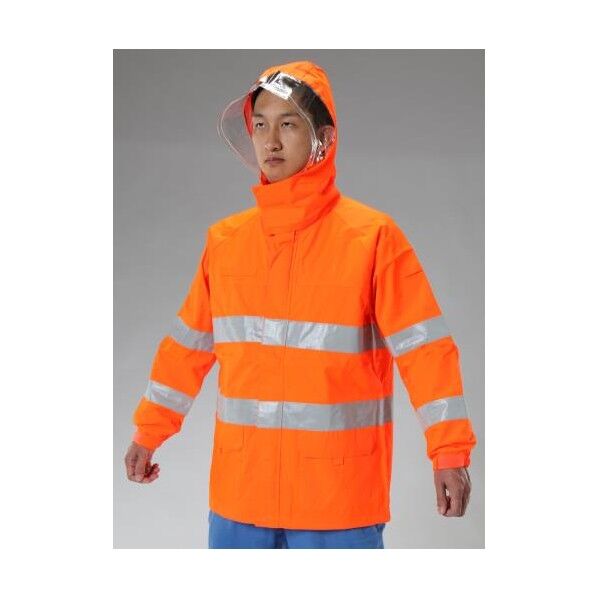 [LL] 高視認性透湿型レインジャケット(オレンジ) EA996XK-8 1個