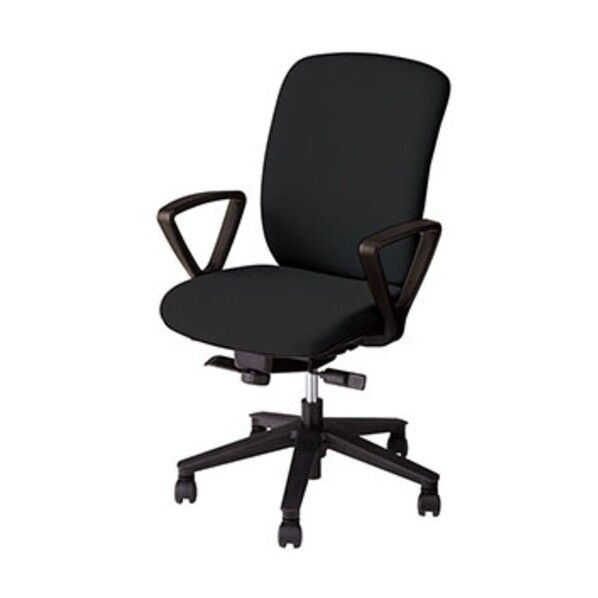 事務用チェア ブラック 固定肘付 ビニールレザー ハイバック VE513-BK 1点
