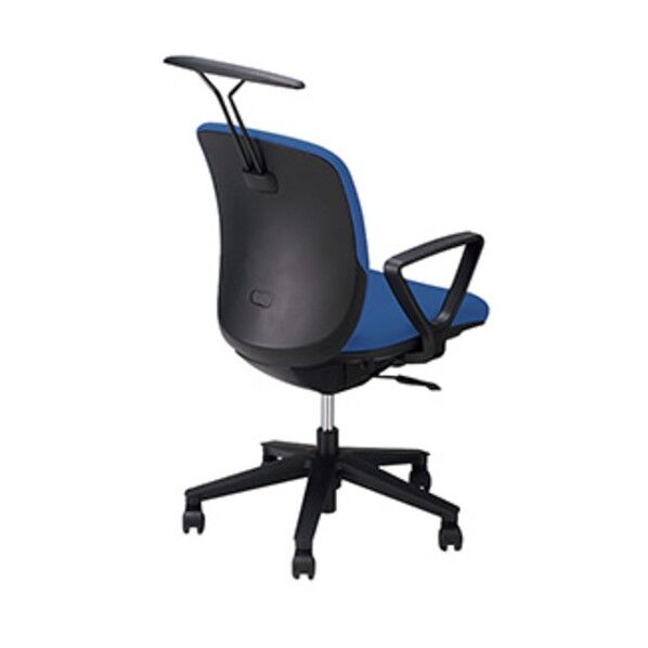 事務用チェア ブルー 固定肘付 ハンガー付 ビニールレザー