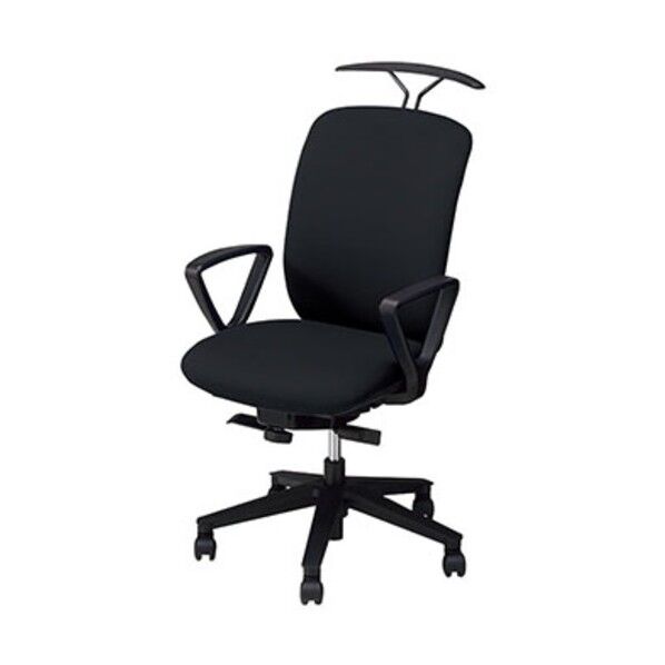 事務用チェア ブラック 固定肘付 ハンガー付 ハイバック