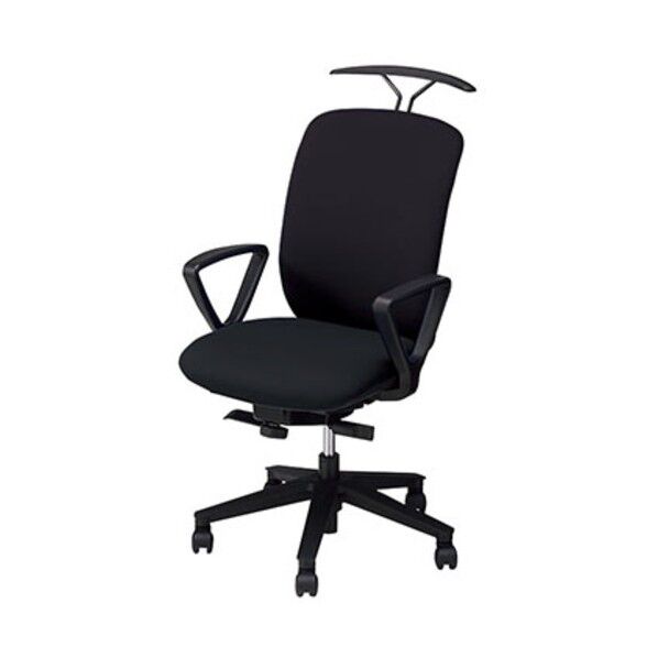 事務用チェア ブラック 固定肘付 ハンガー付 ビニールレザー ハイバック