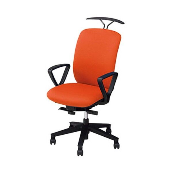 事務用チェア オレンジ 固定肘付 ハンガー付 ハイバック