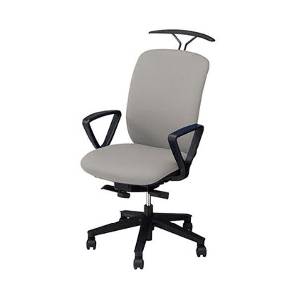 事務用チェア グレー 固定肘付 ハンガー付 ハイバック