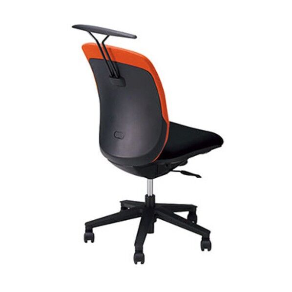 事務用チェア 背:オレンジ/座:ブラック 肘なし ハンガー付 ハイバック