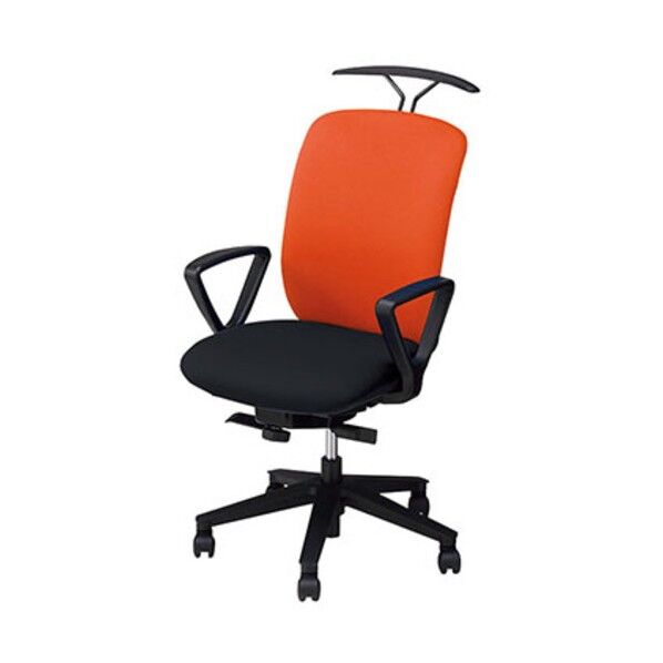 事務用チェア 背:オレンジ/座:ブラック 固定肘付 ハンガー付 ハイバック VE513FH-ORB 1点