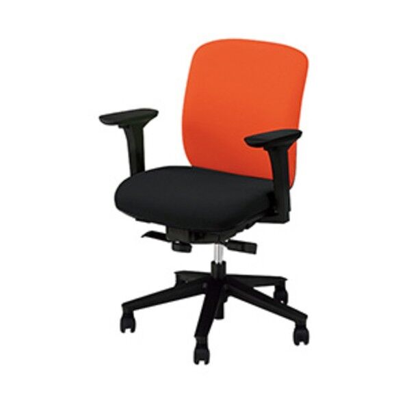 事務用チェア 背:オレンジ/座:ブラック 可動肘付