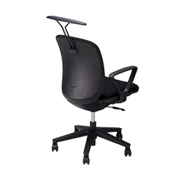 事務用チェア ブラック 固定肘付 ハンガー付 ビニールレザー