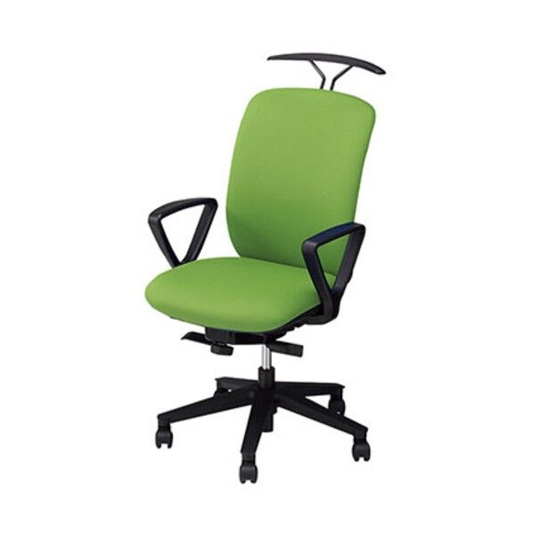 事務用チェア グリーン 固定肘付 ハンガー付 ハイバック