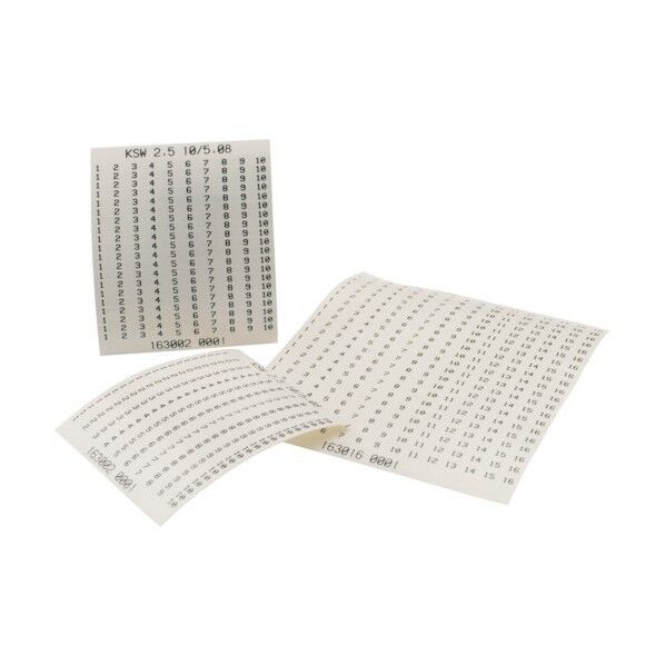デバイスマーカ(KSWシリーズ) 幅4mm、ピッチ5.08mm 印字済(1-16) シールタイプ 1630160001 1点x10枚