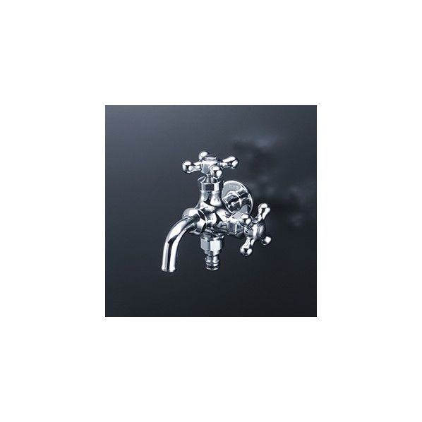 屋外ホース接続ニップル付二口横水栓 寒冷地対応