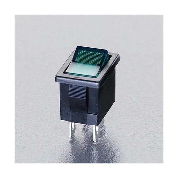 125V/9A2極単投ネオン球照光ロッカースイッチ(緑)