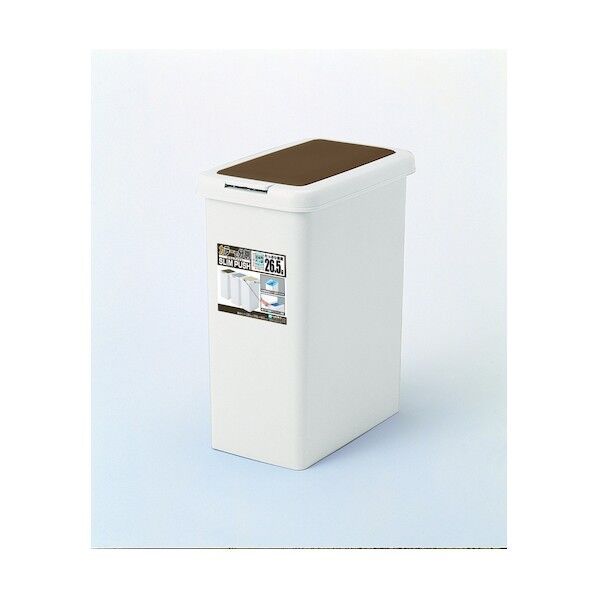 サンコープラスチック 0 フタ付きゴミ箱 スリムプッシュ 26.5L LBR Lブラウン 232×368×440 30283 1点×12個