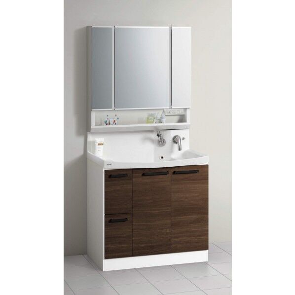 洗面化粧台人工大理石ボール(間口90cm)スキンケア3面鏡/ダブルLED 1点