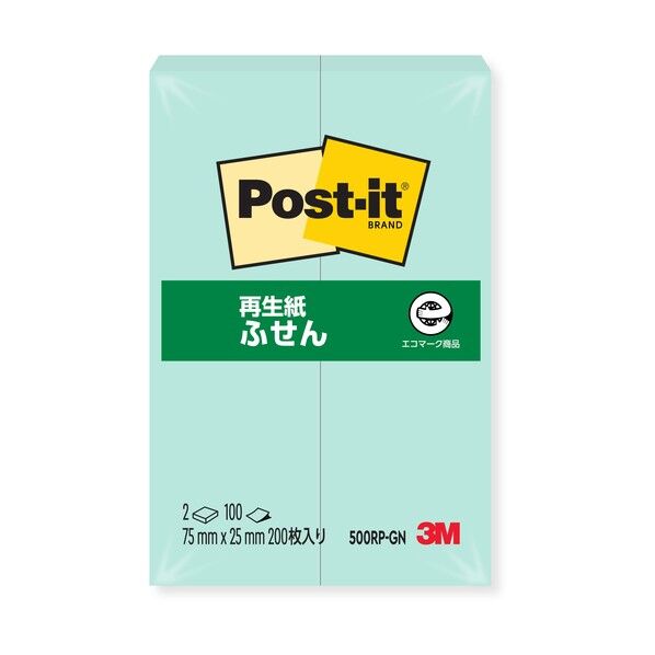 ポストイット再生紙ふせん グリーン 500RP-GN 1個